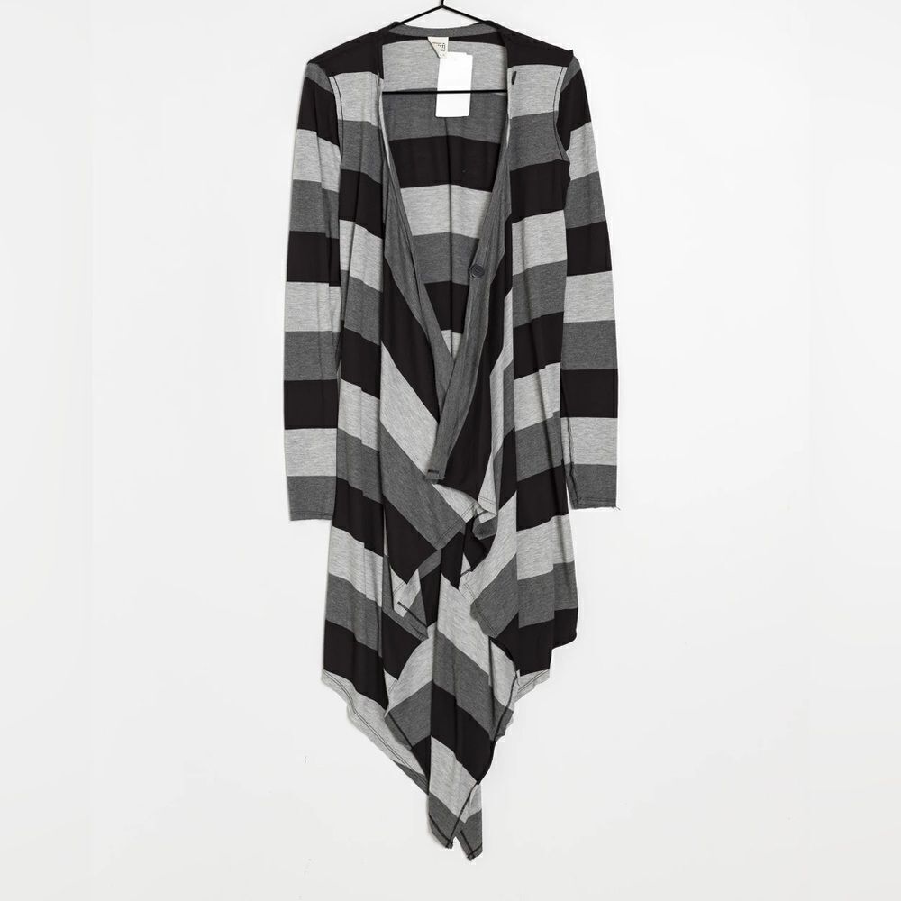 Anthropologie Sunday Striped Gray Lightweight Long Open Cardigan (Size: Med)